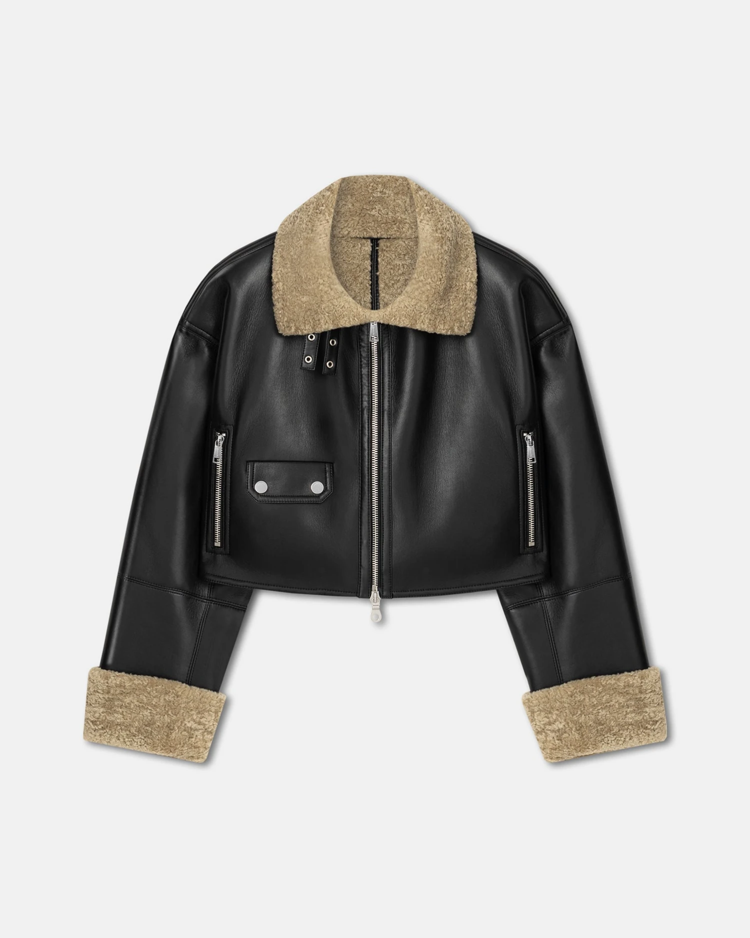 Nanushka Jemma - Bonded Shearling Jacket - Cornstalk/Black 1 Nanushka Jemma - Bonded Shearling Jacket - Cornstalk/Black