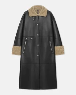Nanushka Liesel - Bonded Shearling Coat - Cornstalk/Black