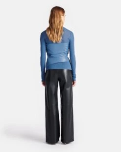 Nanushka Kynlee - Mesh Jersey And Okobor™ Alt-Leather Top - Blue -Nanushka Fashion Store NW24FWTP33554 KYNLEE BLUE MESH JERSEY OKOBOR 02 NEW