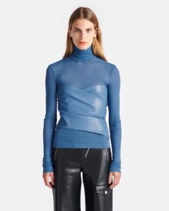 Nanushka Kynlee - Mesh Jersey And Okobor™ Alt-Leather Top - Blue