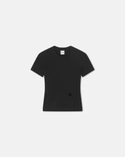 Nanushka Axton - Cropped Ribbed Cotton-Jersey T-Shirt - Black 5 Nanushka Axton - Cropped Ribbed Cotton-Jersey T-Shirt - Black -Nanushka Fashion Store NW24PFTP25051 AXTON BLACK COTTON RIB JERSEY