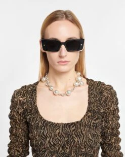 Nanushka Carmel - Bio-Plastic Rectangle-Frame Sunglasses - Black -Nanushka Fashion Store NW24RSSG00299 CARMEL BLACK BIOPLASTIC A