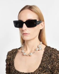 Nanushka Carmel - Bio-Plastic Rectangle-Frame Sunglasses - Black -Nanushka Fashion Store NW24RSSG00299 CARMEL BLACK BIOPLASTIC B