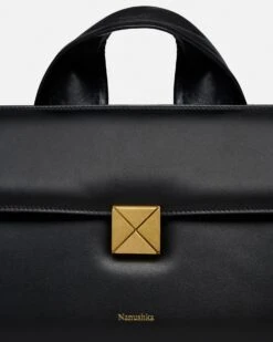 Nanushka The SANDI Lock - Top Handle Bag - Black -Nanushka Fashion Store NW25CRBG01299SANDILOCK BLACK LEATHER 04 e075b468 2eda 4fab aee9 9f77f7e51f51