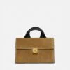 Nanushka The SANDI Lock - Top Handle Bag - Brown Suede