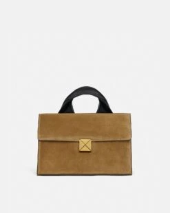 Nanushka The SANDI Lock - Top Handle Bag - Brown Suede