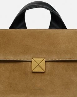 Nanushka The SANDI Lock - Top Handle Bag - Brown Suede -Nanushka Fashion Store NW25CRBG09477SANDILOCK BROWN SUEDE 03 5901e260 03c3 44af b356 03c0f5cdac92