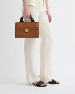 Nanushka The SANDI Lock - Top Handle Bag - Tan -Nanushka Fashion Store NW25CRBG09477 2