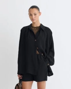 Nanushka Ada - Tech Linen Shirt - Black -Nanushka Fashion Store NW25FWTP03199ADA BLACK TECHLINEN 03