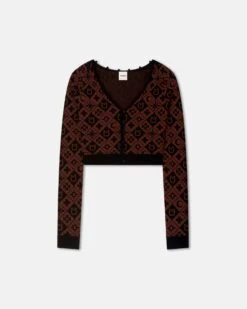 Nanushka Dovie - Cropped Cardigan - Symbol Tile Mahogany -Nanushka Fashion Store NW25PFCA05116DOVIE SYMBOLTILEMAHOGANY COMPACTVISCOSE