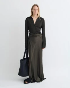 Nanushka Scylla - Mesh Jersey And Slip Satin Dress - Dark Green/Anthracite