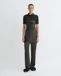 Nanushka Heceta - Mesh Jersey And Slip Satin Mini Dress - Dark Green/Anthracite