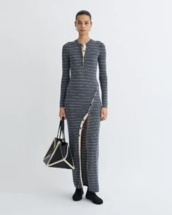 Nanushka Dakoa - Striped Terry Merino Maxi Dress - Grey Stripe
