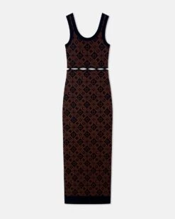 Nanushka Maves - Knitted Midi Dress - Symbol Tile Mahogany -Nanushka Fashion Store NW25PFDR04916MAVES SYMBOLTILEMAHOGANY COMPACTVISCOSE