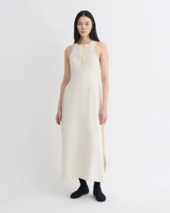Nanushka Thoosa - Draped Crepe Melange Midi Dress - Creme