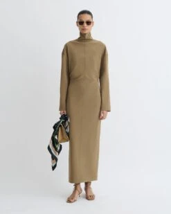 Nanushka Jamson - Draped Paper Jersey Turtleneck Dress - Brown