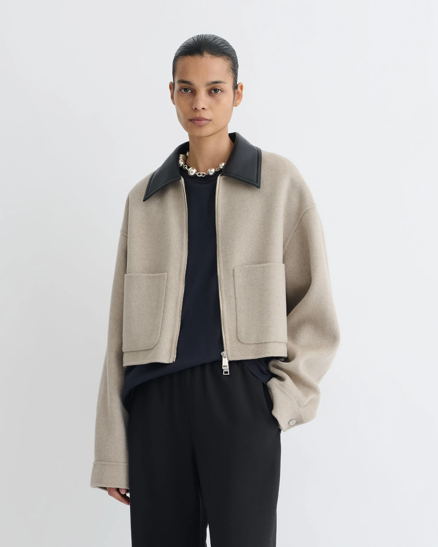 Nanushka Phebe - Cropped Double Wool Jacket - Stone/Black 1 Nanushka Phebe - Cropped Double Wool Jacket - Stone/Black
