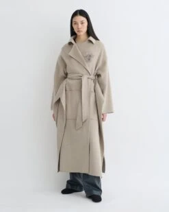 Nanushka Salima - Double Wool Robe Coat - Stone