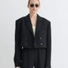 Nanushka Rony - Cropped Crepe Twill Blazer - Black