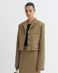 Nanushka Sinead - Cropped Paper Jersey Blazer - Brown -Nanushka Fashion Store NW25PFOW15777SINEAD BROWN PAPERJERSEY 3