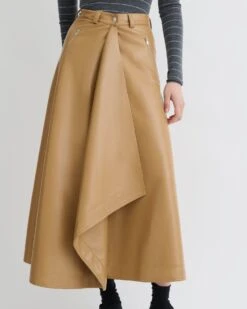 Nanushka Neith - Draped Okobor™ Alt-Leather Skirt - Oak -Nanushka Fashion Store NW25PFSK01455 1
