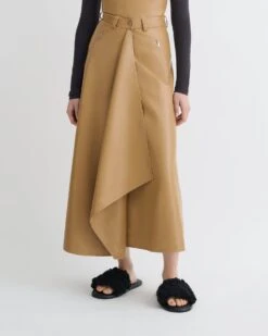 Nanushka Neith - Draped Okobor™ Alt-Leather Skirt - Oak -Nanushka Fashion Store NW25PFSK01455 3