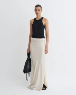 Nanushka Letto - Mesh Jersey And Slip Satin Skirt - Creme/Black