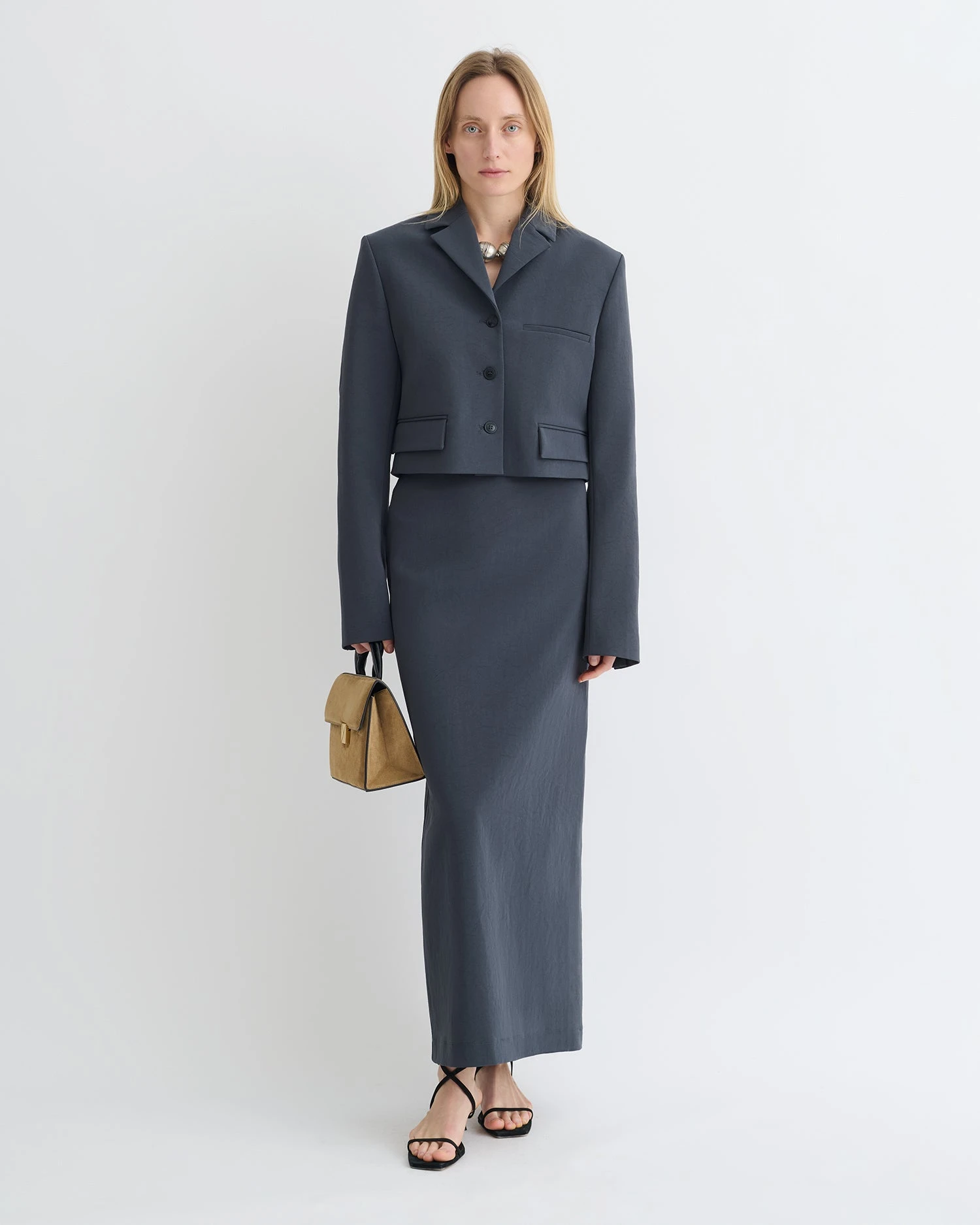 Nanushka Nya - Paper Jersey Midi Skirt - Dusty Blue 1 Nanushka Nya - Paper Jersey Midi Skirt - Dusty Blue