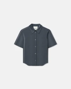 Nanushka Clare - Okobor™Alt-Leather Shirt - Steel Blue -Nanushka Fashion Store NW25PFTP00455CLARE STEELBLUE OKOBOR