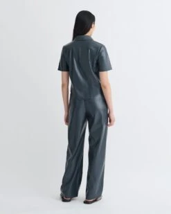 Nanushka Clare - Okobor™Alt-Leather Shirt - Steel Blue -Nanushka Fashion Store NW25PFTP00455 2