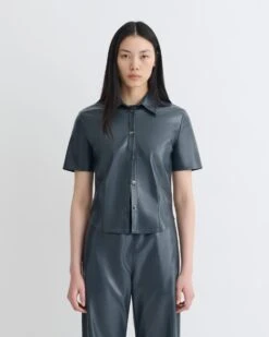 Nanushka Clare - Okobor™Alt-Leather Shirt - Steel Blue