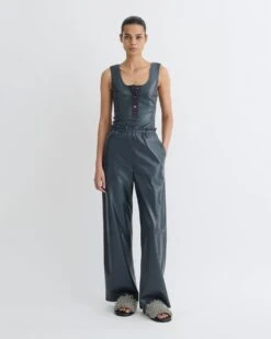 Nanushka Anesa - Okobor™ Alt-Leather Top - Steel Blue/Grey -Nanushka Fashion Store NW25PFTP00755 1