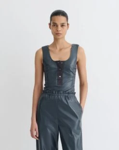 Nanushka Anesa - Okobor™ Alt-Leather Top - Steel Blue/Grey