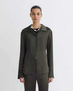Nanushka Nathalie - Slip Satin Shirt - Dark Green