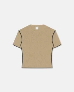 Nanushka Sabelle - Cropped Mesh Jersey T-Shirt - Sand/Anthracite -Nanushka Fashion Store NW25PFTP06772SABELLE SANDANTHRACITE MESHJERSEY