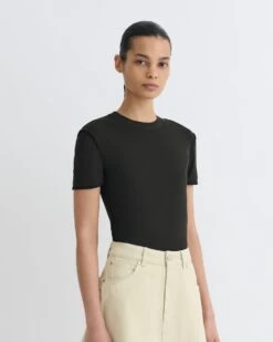 Nanushka Sabelle - Cropped Mesh Jersey T-Shirt - Antracite/Black
