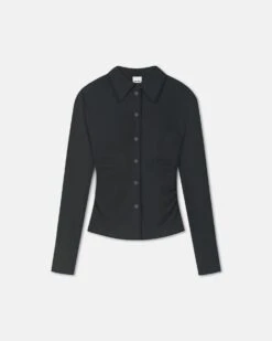 Nanushka Idana - Mesh Jersey Shirt - Antracite/Black -Nanushka Fashion Store NW25PFTP07195IDANA ANTRACITEBLACK MESHJERSEY