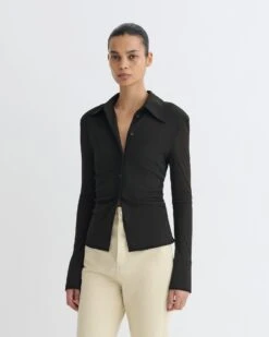 Nanushka Idana - Mesh Jersey Shirt - Antracite/Black