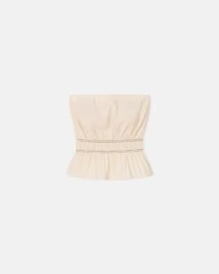 Nanushka Rosey - Glass Poplin Bandeau Top - Oat -Nanushka Fashion Store NW25PFTP09872ROSEY OAT GLASSPOPLIN