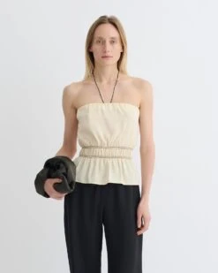 Nanushka Rosey - Glass Poplin Bandeau Top - Oat