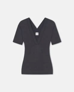 Nanushka Akka - Wool Jersey Henley Top - Grey -Nanushka Fashion Store NW25PFTP10392AKKA GREY WOOLJERSEY