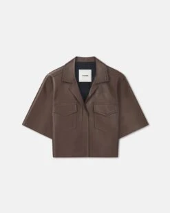 Nanushka Maisie - Regenerated Leather Shirt - Chocolate -Nanushka Fashion Store NW25PFTP14678MAISIE CHOCOLATE REGENERATEDLEATHER