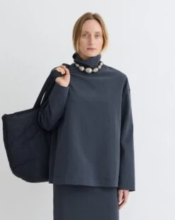 Nanushka Sitara - Paper Jersey Turtleneck Top - Dusty Blue