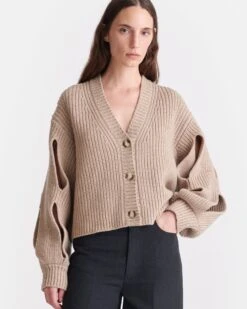 Nanushka Karolin - Cropped Cashmere-Blend Cardigan - Oatmeal