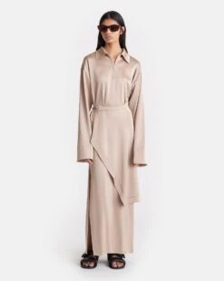 Nanushka Colter - Draped Slip Satin Midi Dress - Dune
