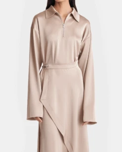 Nanushka Colter - Draped Slip Satin Midi Dress - Dune -Nanushka Fashion Store NW25RSDR02672COLTER DUNE SLIPSATIN 4