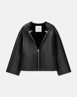 Nanushka Panka - Reversible Bonded Shearling Jacket - Black/Black -Nanushka Fashion Store NW25RSJK14599 PANKA BLACK BLACK BONDED SHEARLING