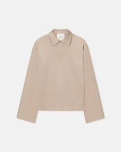 Nanushka Mencia - Slip Satin Polo-Neck Top - Dune 7 Nanushka Mencia - Slip Satin Polo-Neck Top - Dune -Nanushka Fashion Store NW25RSTP02272 MENCIA DUNE SLIP SATIN