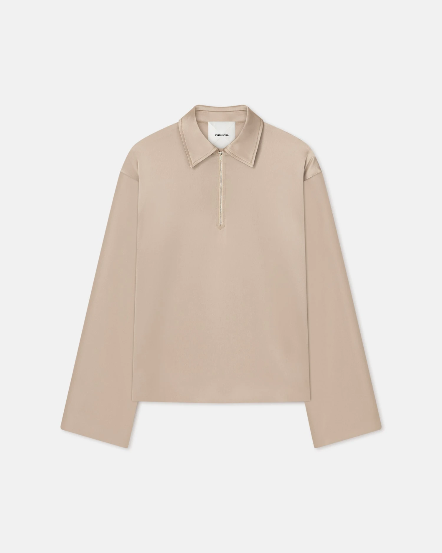 Nanushka Mencia - Slip Satin Polo-Neck Top - Dune 4 Nanushka Mencia - Slip Satin Polo-Neck Top - Dune - Image 4