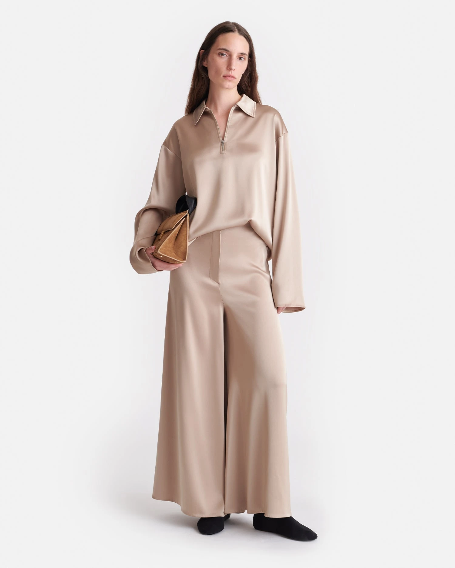 Nanushka Mencia - Slip Satin Polo-Neck Top - Dune 2 Nanushka Mencia - Slip Satin Polo-Neck Top - Dune - Image 2